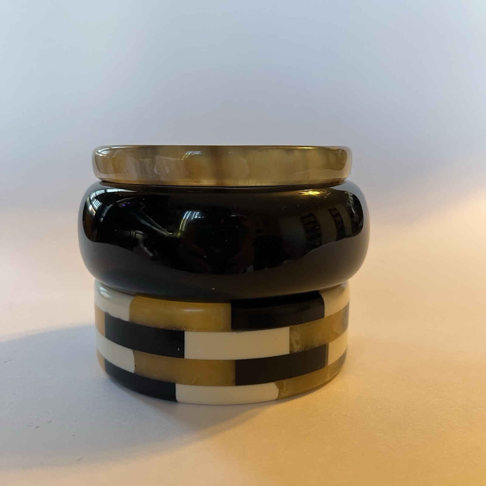 3 Resin Acrylic Bangles Laminated Inlay Black Domed Slim Marbled Retro Mod Stack