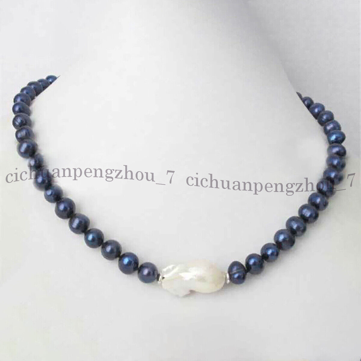 Natural 7-8mm Peacock Black Pearl White Keshi Baroque Pearl Necklace 14-32 inch