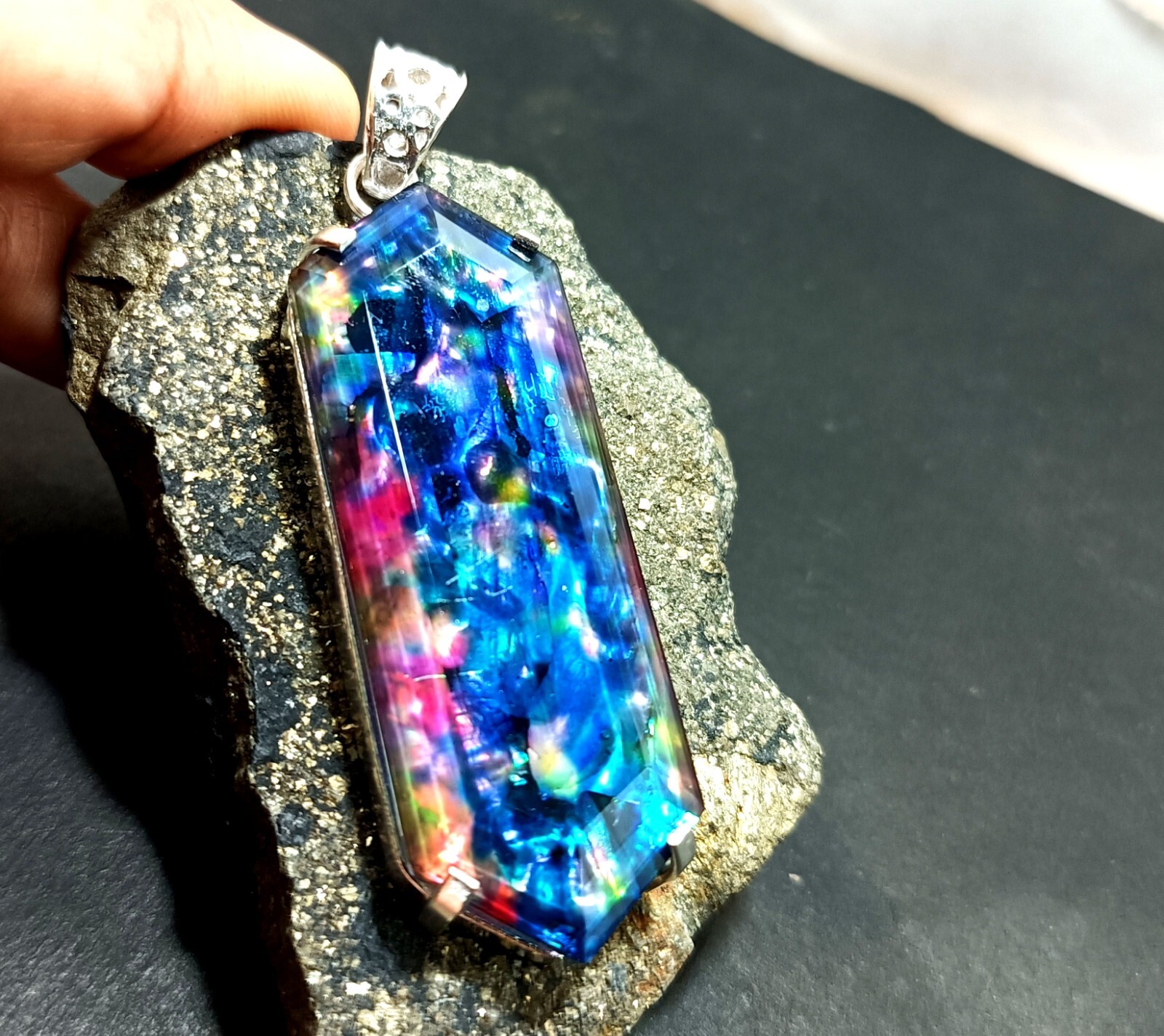 Certified 91.35 Ct Natural Ammolite 925 Solid Silver Pendant Loose Gemstone