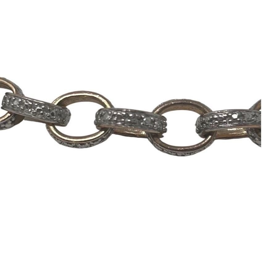 Sterling Silver 925 Pave CZ Alternating Oval Link Bracelet 7.5″ Lobster Clasp