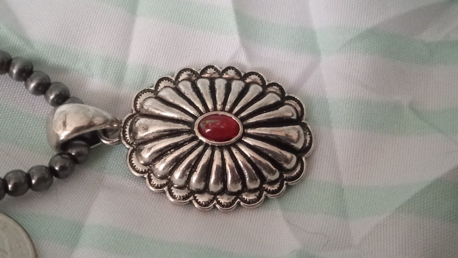 Southwestern Silver Necklace Red Stone No Marks Non-magnetic, Except Extension