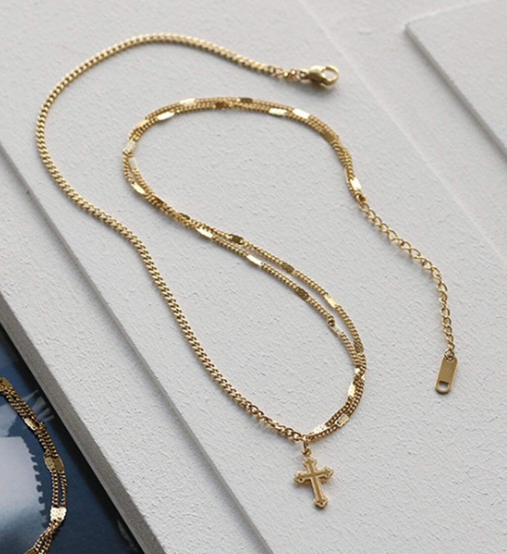 Chic Fashion Women Titanium Stainless Steel Cross Mixed Chain Necklace 16-18″