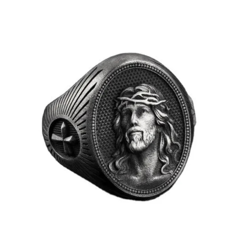 Jesus Christ Cross Ring Men’s Christian Religious Signet Faith Jewelry Gift