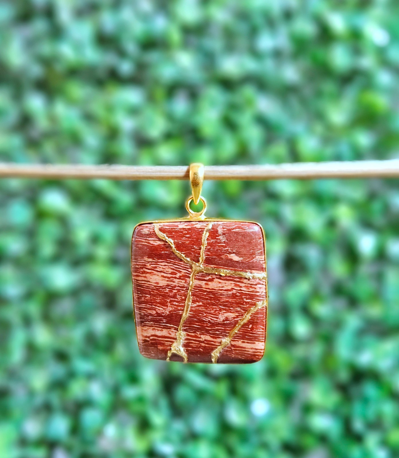 Snake Skin Jasper Necklace Kintsugi Japanese Art By Gold Plated Pendant Jewelry
