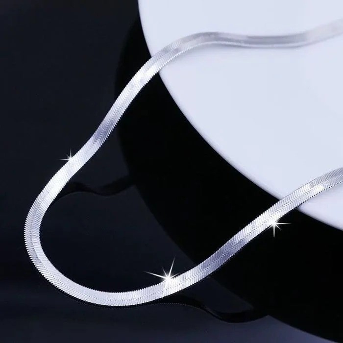 925 Sterling Silver 4mm Blade Chain Necklace Women Men Fashion Jewelry