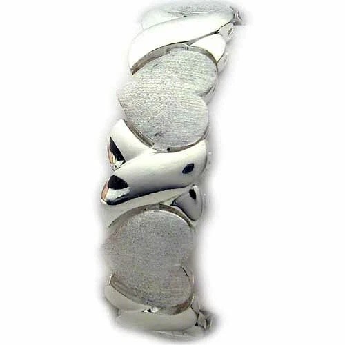 925 Silver Polished & Satin X & Heart Stampato Bracelet, 7″