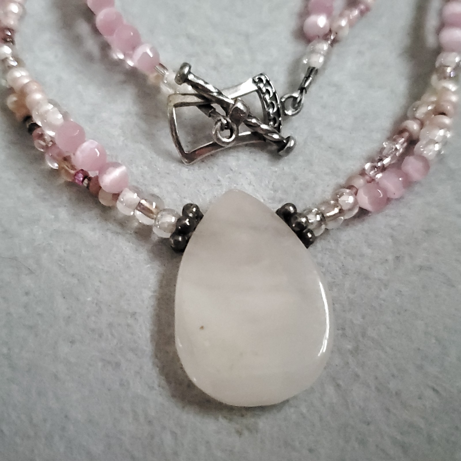 Beaded Necklace Lot of 5 Pink Brown Cream MOP Glass Sterling 15-18.5″