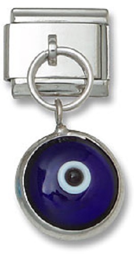Italian Charm Dangle Link Blue Good Luck Evil Eye Sterling Silver 9 mm Bracelet