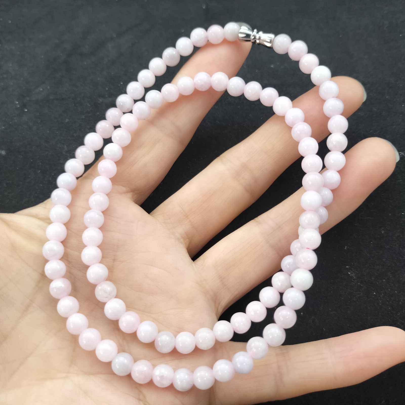 Certified Pink Natural Type A Jade Jadeite Carved 5.8MM Bead 520MM Necklace