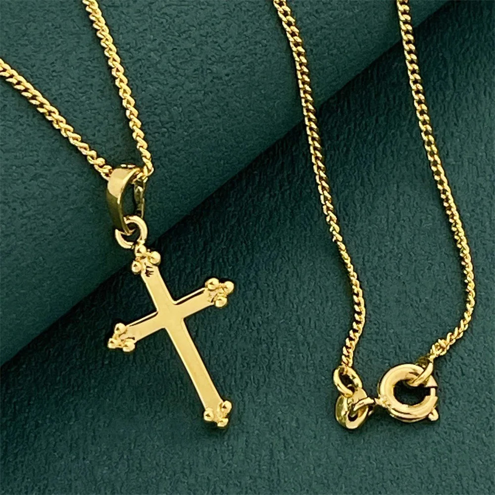 Women’s Delicate Cross Pendant Necklace,24K Gold, AU999 “Stability” engraving wi