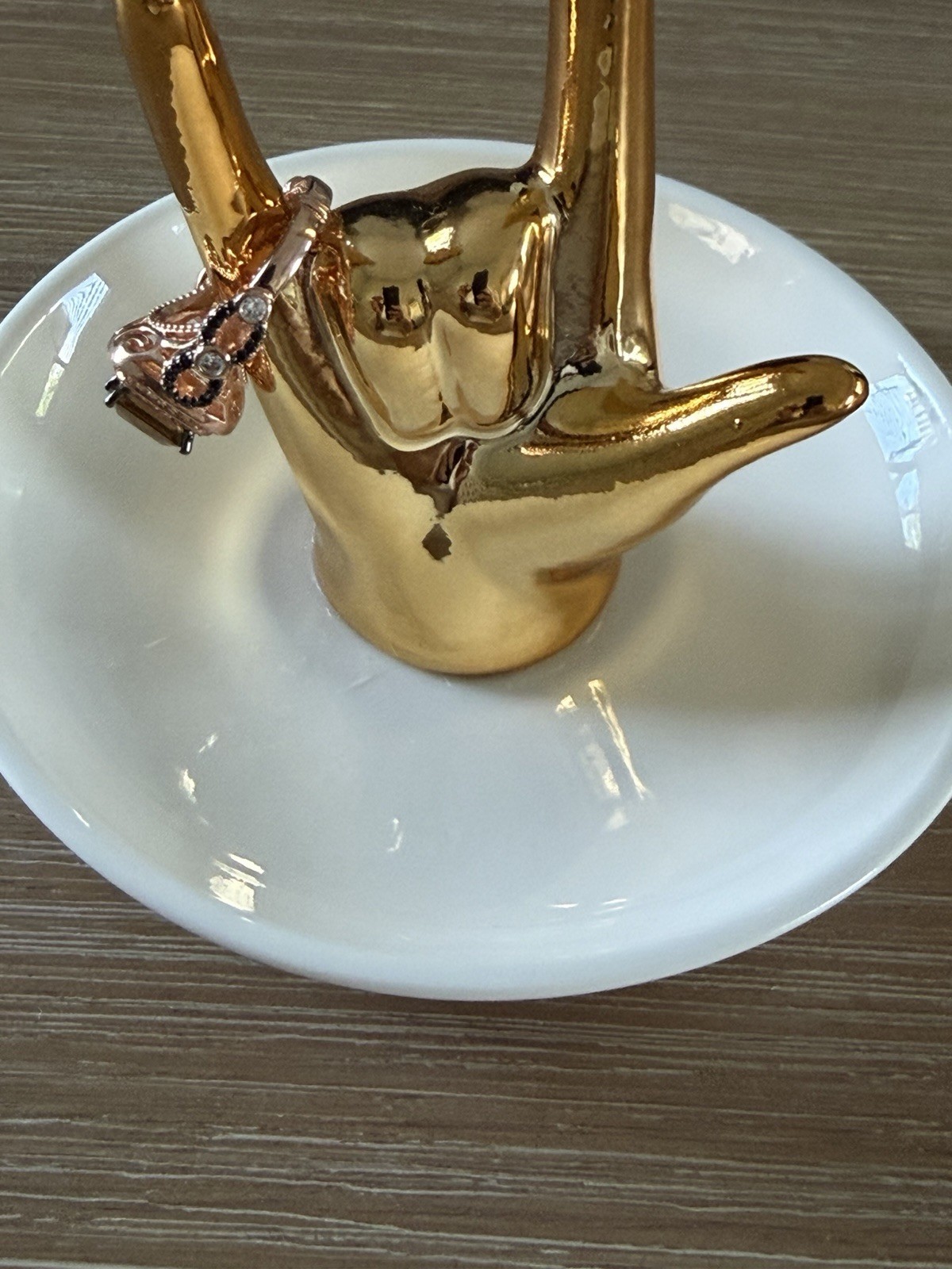 Rose Gold Plated Cocktail Ring Size 5 Brown Cushion Stone Rose Gold Tone