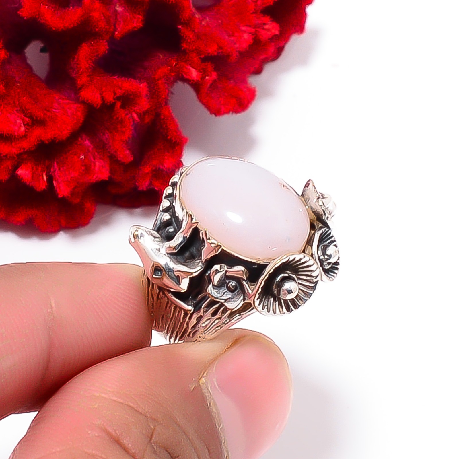 Turkish Stick Agate – Turkey 925 Sterling Silver Frog Ring S.8 R111927
