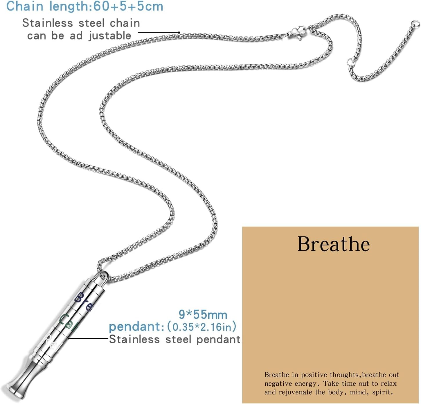 Fidget Necklace with Spinning Calm, Breathe, Relax Charms – Sensory Anxiety Reli