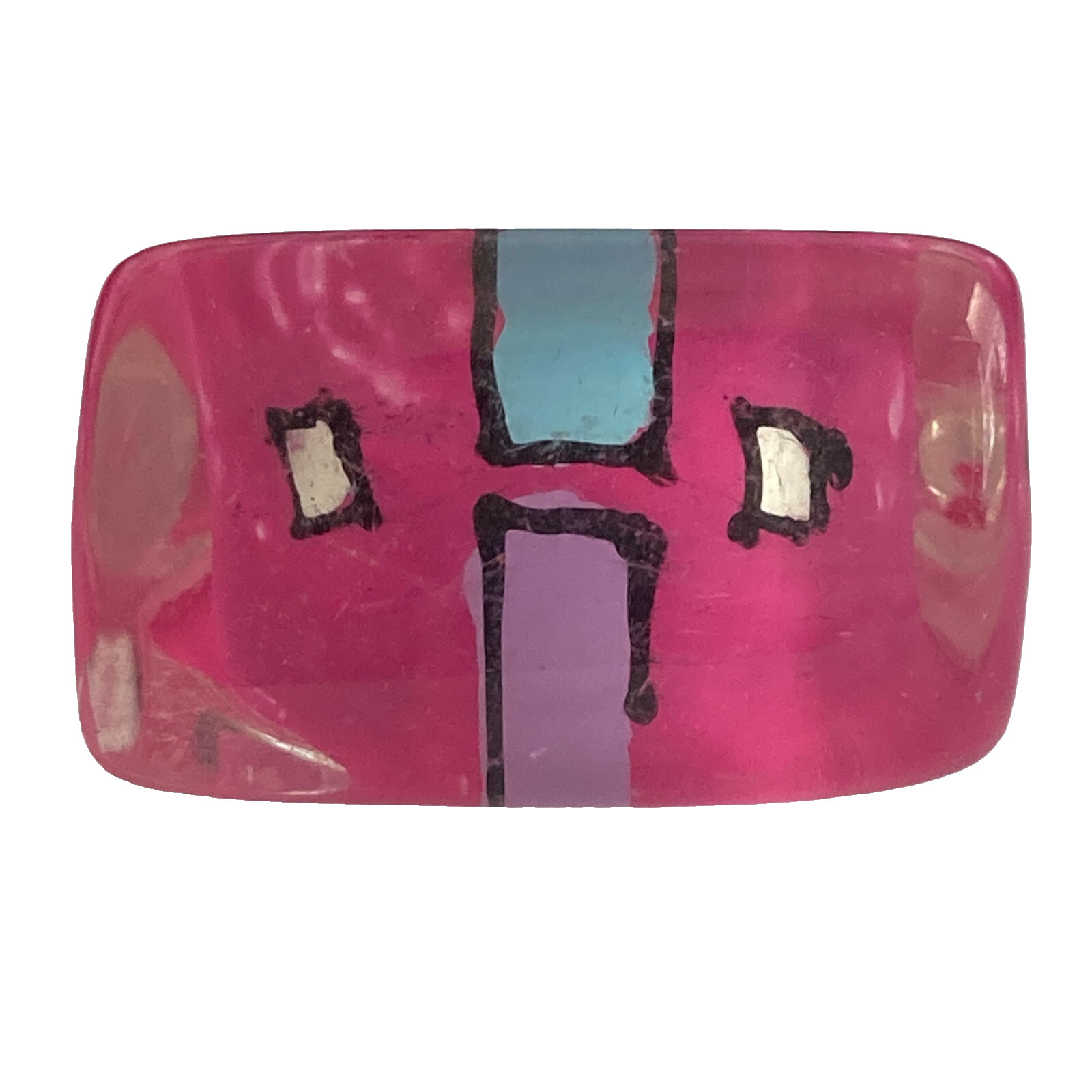 Vintage Lucite Acrylic Ring Size 8 Retro Abstract Hand Painted Pink Purple White
