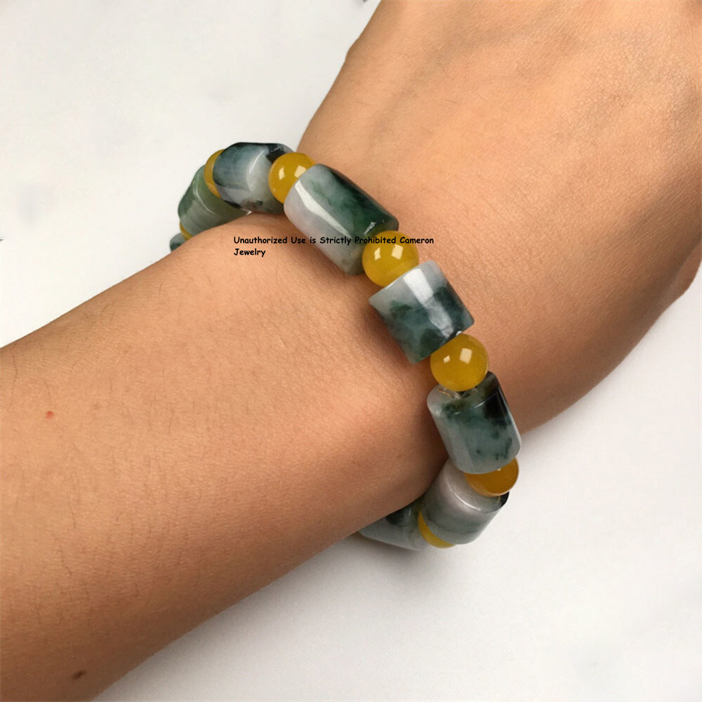 1pcs Real Grade A Natural Multicolor Jadeite Jade Lucky Tube Beads Bracelet