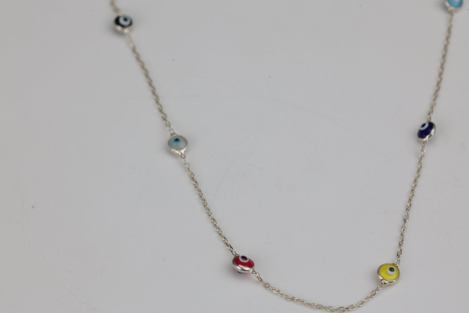 Sterling Silver Multicolor Enamel Evil Eye Station Necklace 925 14 Inch
