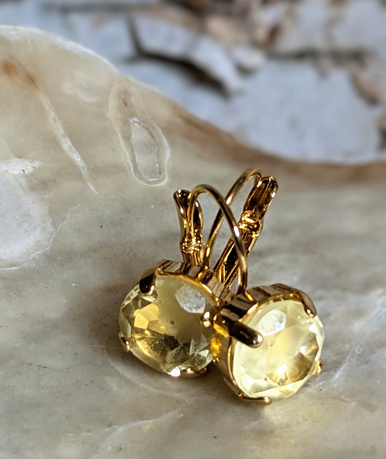 6.4 Carats Natural Brazilian Lemon Quartz In 18K Gold Plated Drop Earrings