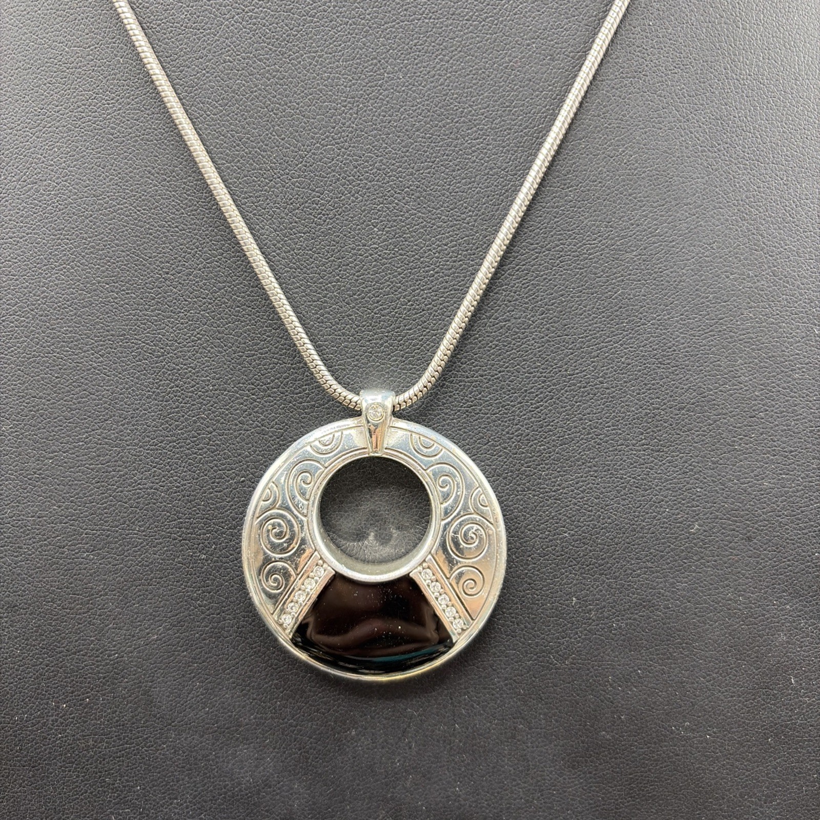 Brighton Shadow Play Reversible Pendant Necklace Silver/Gold Black Enamel 16-18”