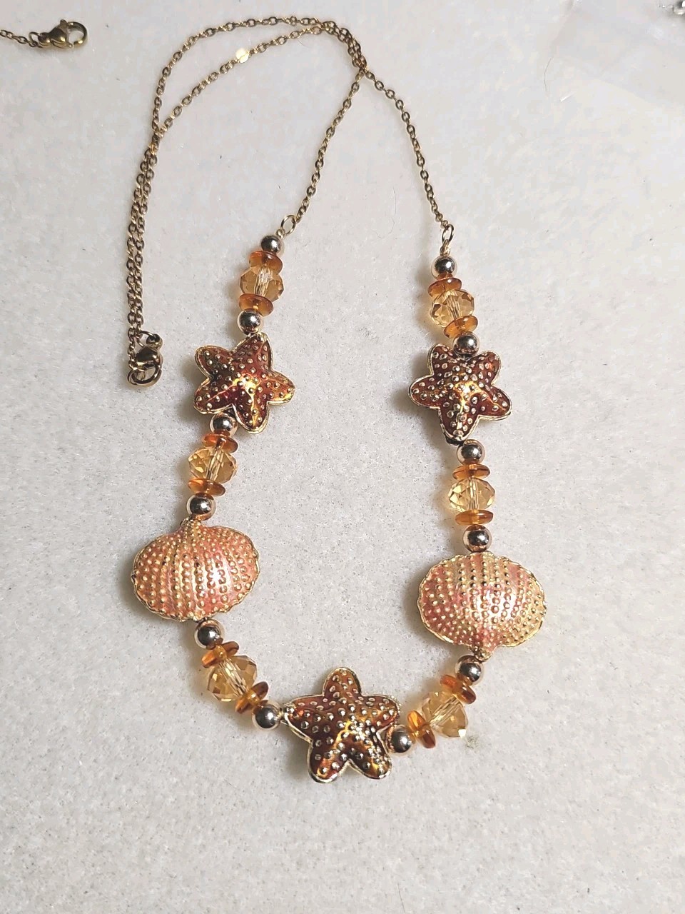 Enamel Shell Handmade Necklace Beach Summer Starfish Gold Tone Stainless Chain