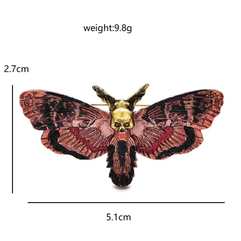 Halloween Skull Moth Bat Brooch – Gothic Insect Pin, Creepy Costume Jewelry Gift