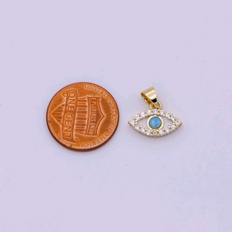 Evil eye micro pave blue opal charm – evil eye cubic zirconia wholesale pendant