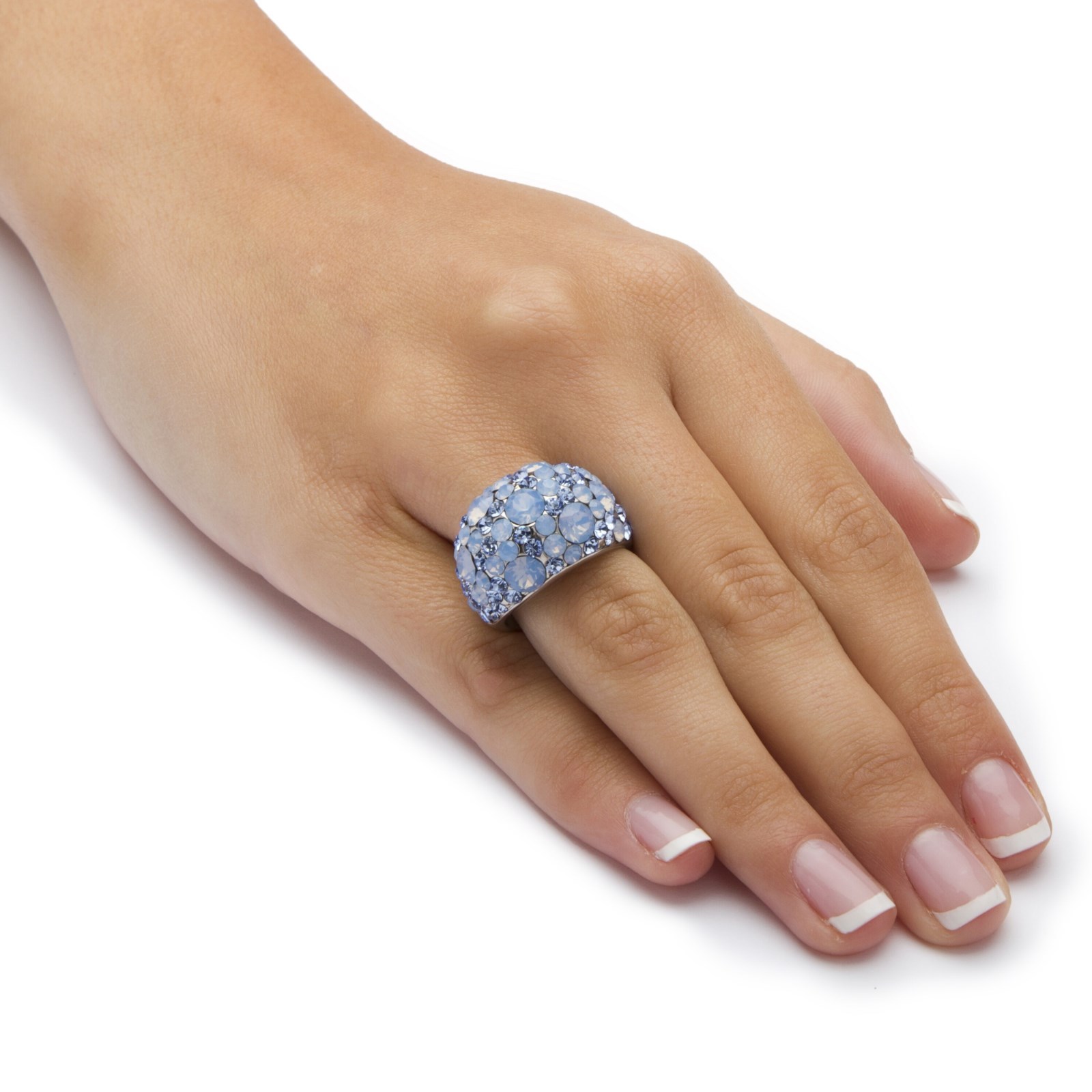 BLUE OPAL CRYSTAL CLUSTER AURORA SWAROVSKI STAINLESS STEEL RING 6 7 8 9 10