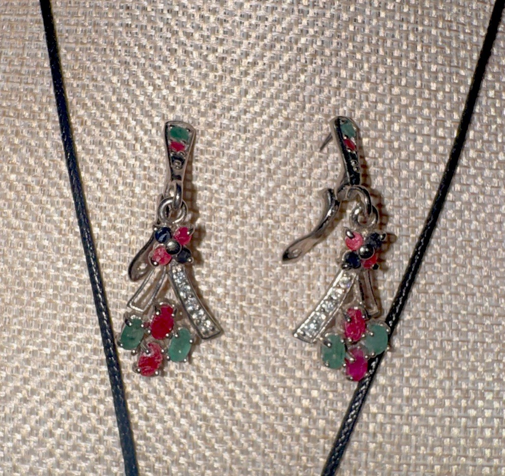 Emerald Sapphire Ruby Oval Stone Necklace, Bracelet, Earrings & Ring Set