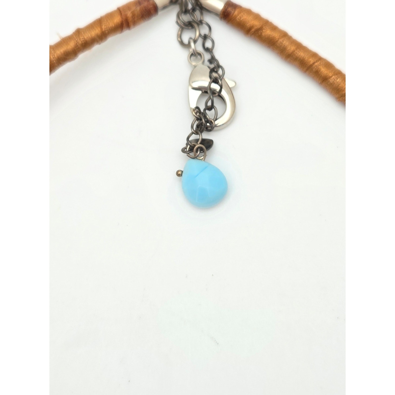 Chunky Blue Stone & Glass Statement Necklace Boho Wire Wrapped 18″
