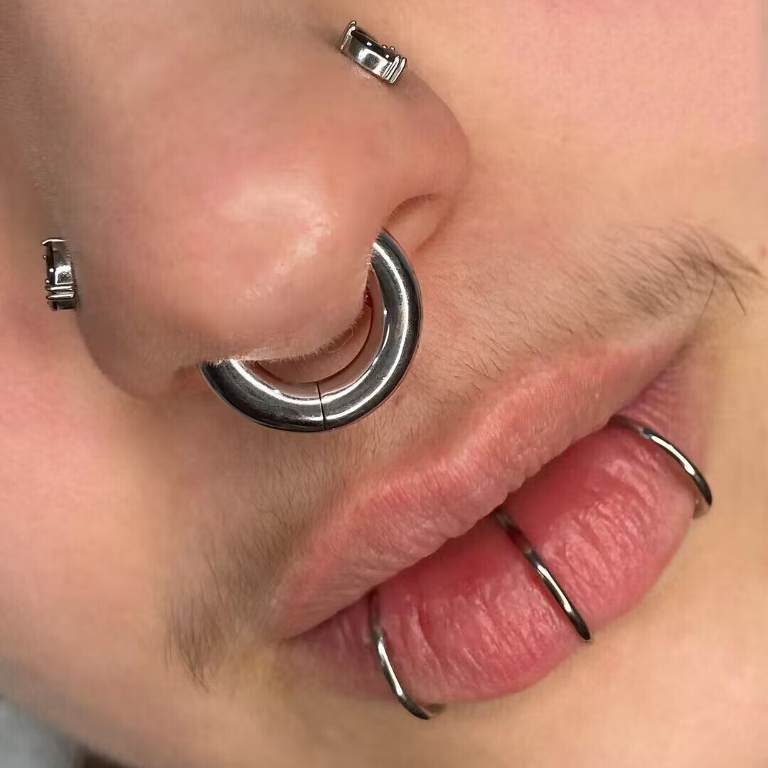 2G-12G Titanium Hinged Large Septum Ring Clicker Ear Gauge Hoop Earring Jewelry