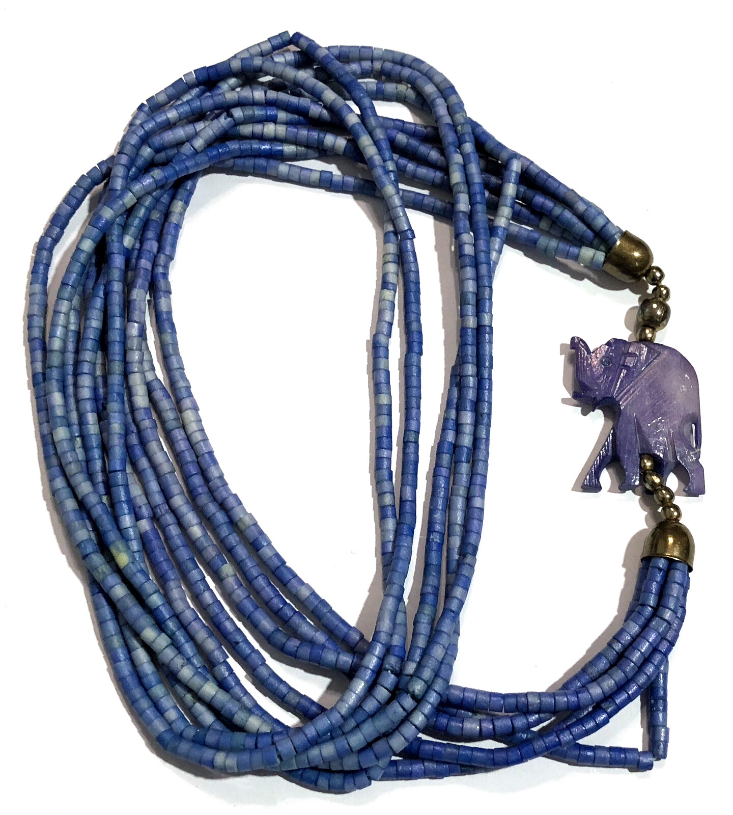 Elephant Pendant Necklace Multi-Strand Beaded Blue – 35 in Length