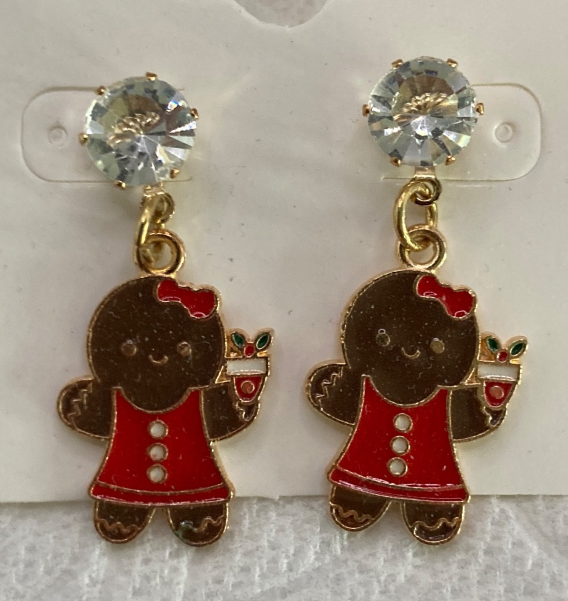 GP Christmas Gingerbread Man & Gingerbread Girl Enamel Post Earrings, Lot 4 Pair