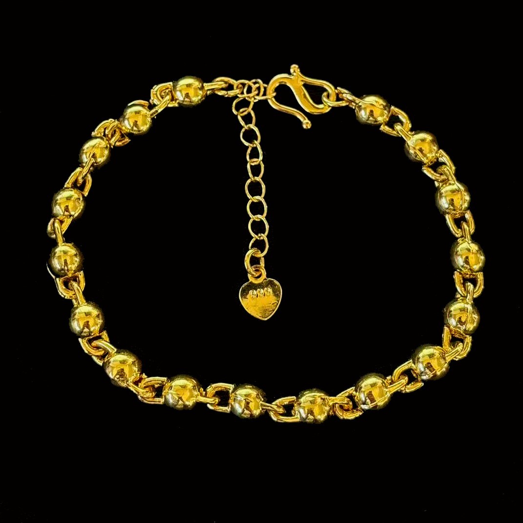 Golden Gold-tone Ball Bracelet Chain marked ‘ 999 ‘, 7-8.5 in adjustable