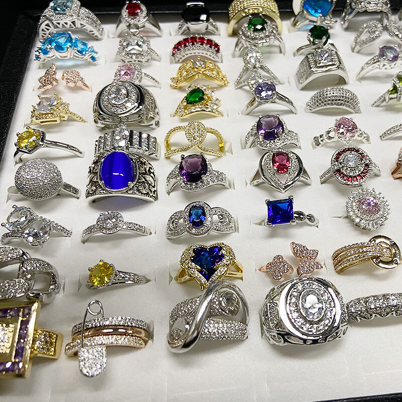 20/100Pcs Wholesale Bulk Lot Women’s Vintage Crystal Metal Jewelry Mixed Rings