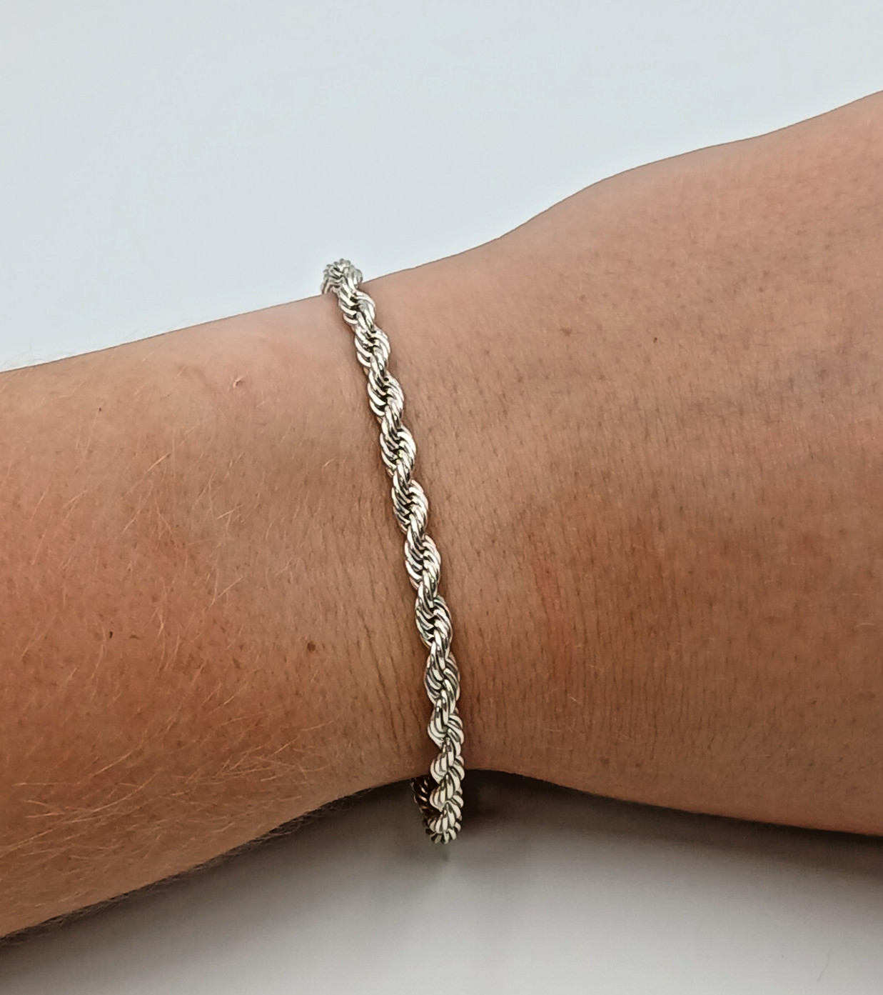Polished Rope Chain Bracelet 8in Bright Silver Classic Solid Metal Unisex