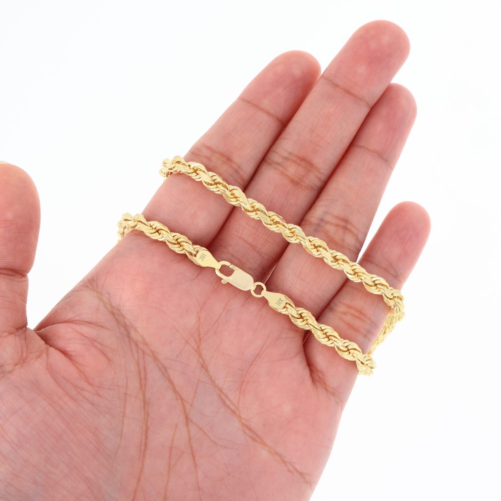 18k Yellow Gold Diamond Cut Rope Chain 2mm-5mm Necklace Mens Womens 16″- 28″