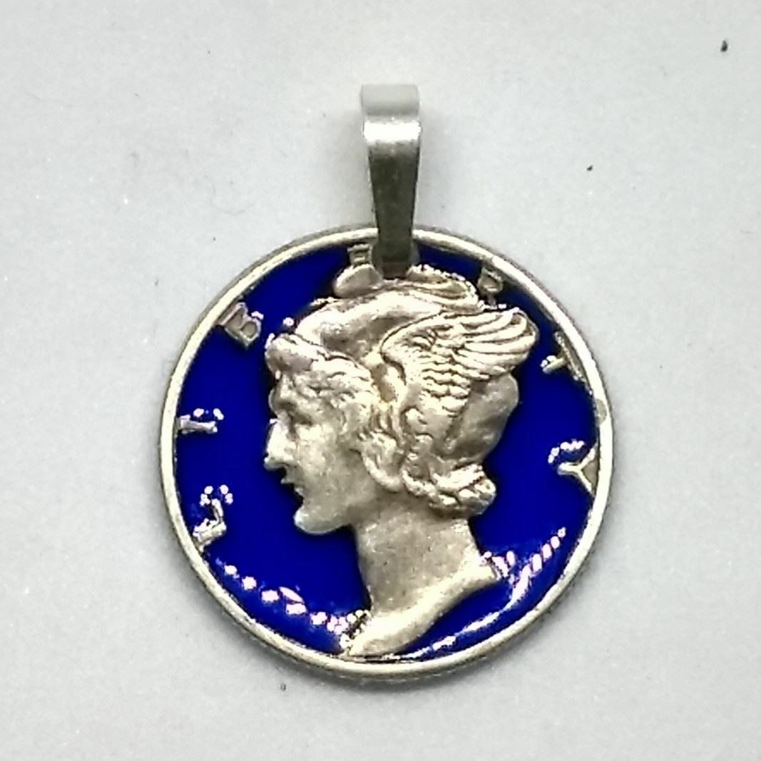 Epoxy Filled Mercury Dime Cut Coin Pendant