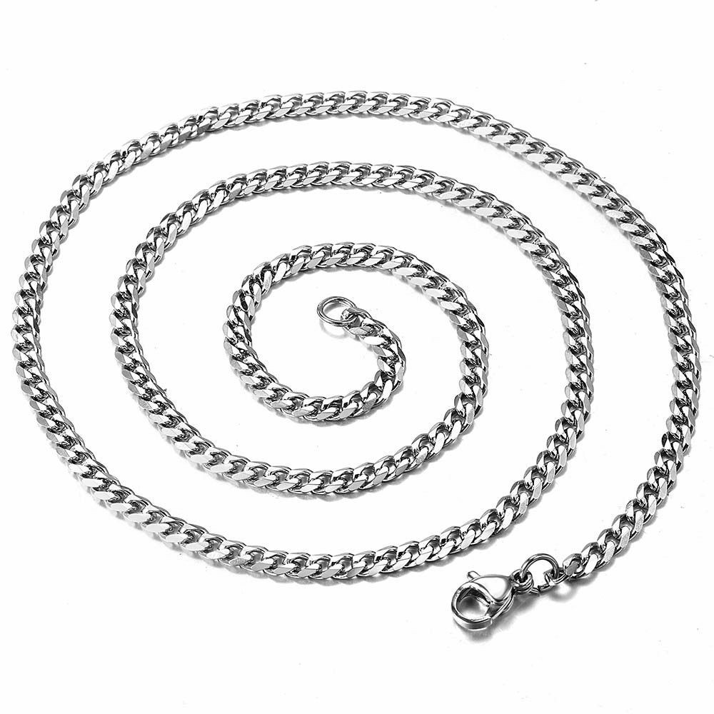 23.6″ Stainless Steel Silver Chain Cuban Curb Women Men Necklace 3/5MM Width USA