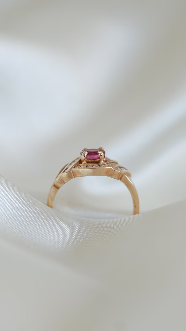 3.25 Ct Oval Cut Simulated Ruby 14k Yellow Gold Plated Elegant Engagement Ring