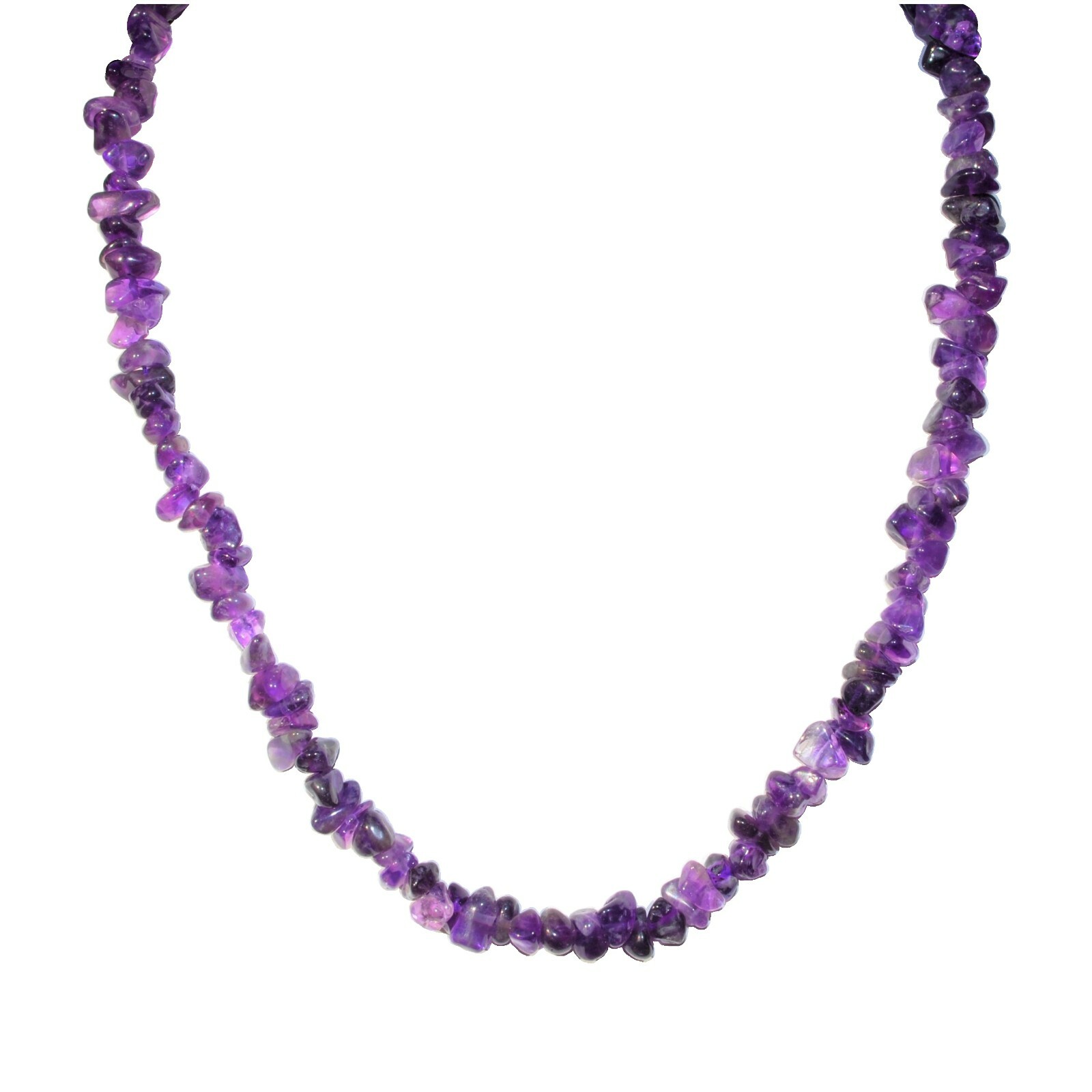 CHARGED Dark Premium Amethyst Crystal Chip 36″ Necklace + Selenite Puffy Heart