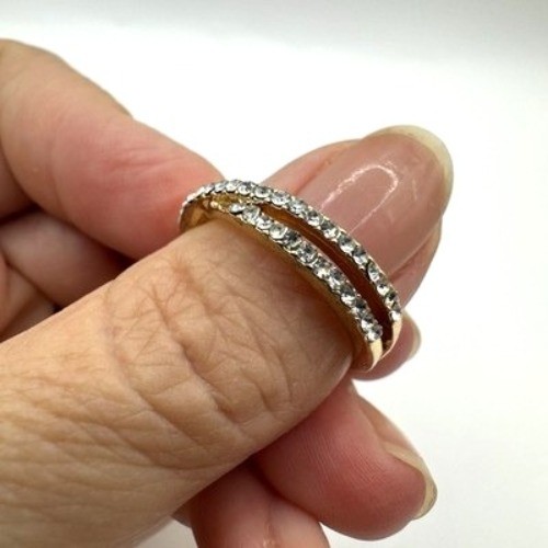 Rhinestone Band Ring Elegant Double Row Size 8.5
