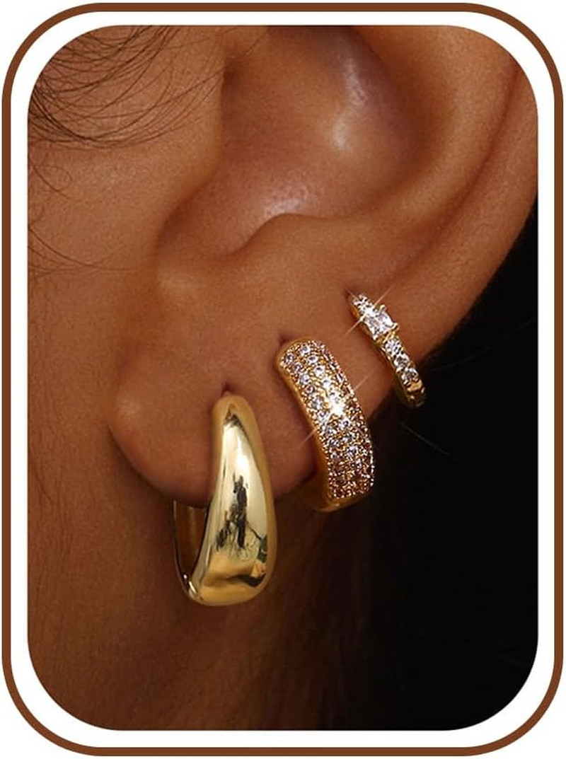 Small 14K Gold Plated Chunky Hoop Earrings for Women Hypoallergenic Silver Earri