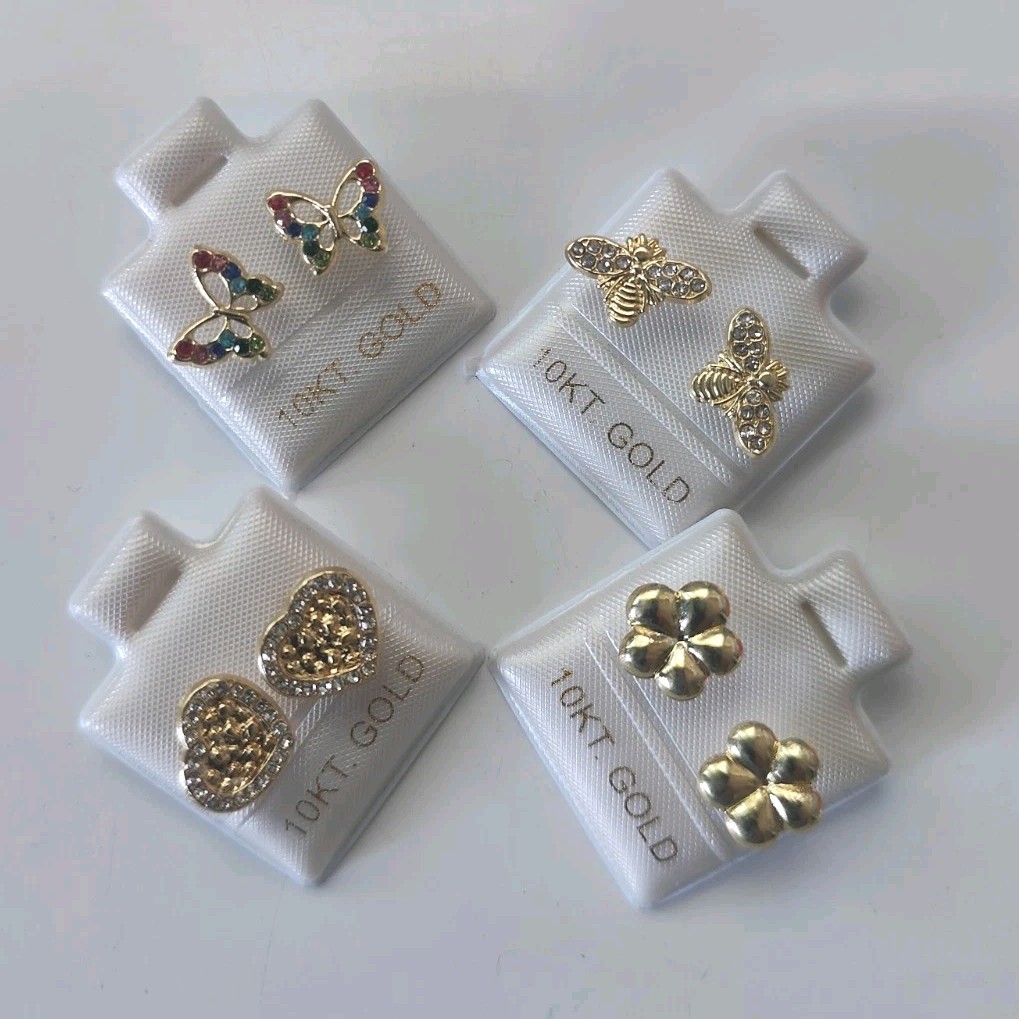 10k gold heart screw back stud,4pack earrings/arete corazon de oro 10K de rosca.
