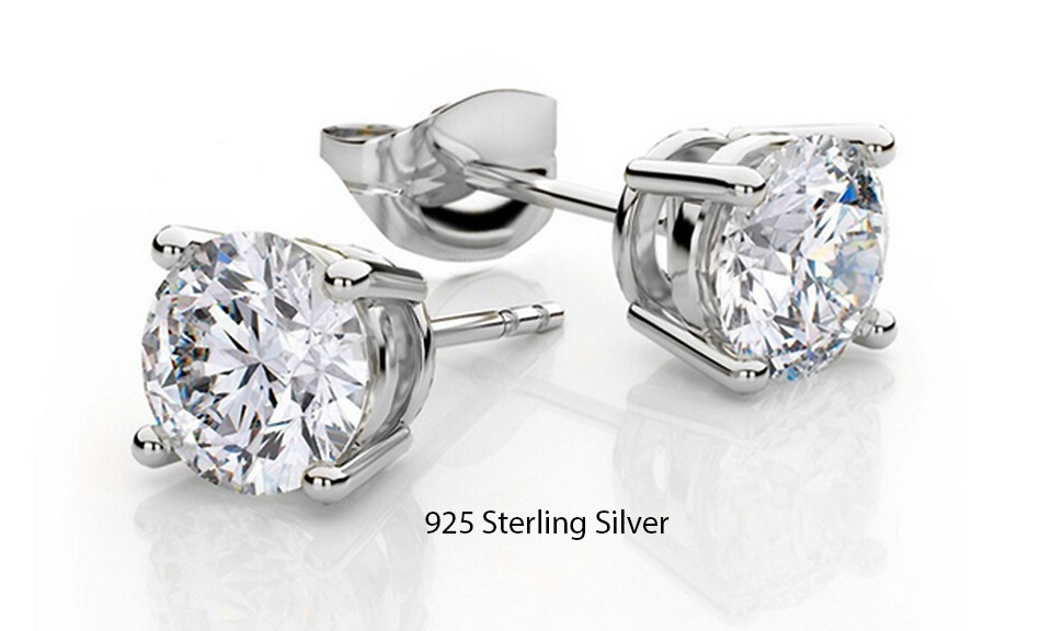 925 Sterling Silver Stud Earrings Cubic Zirconia Round Women 4PC CZ Earrings Set