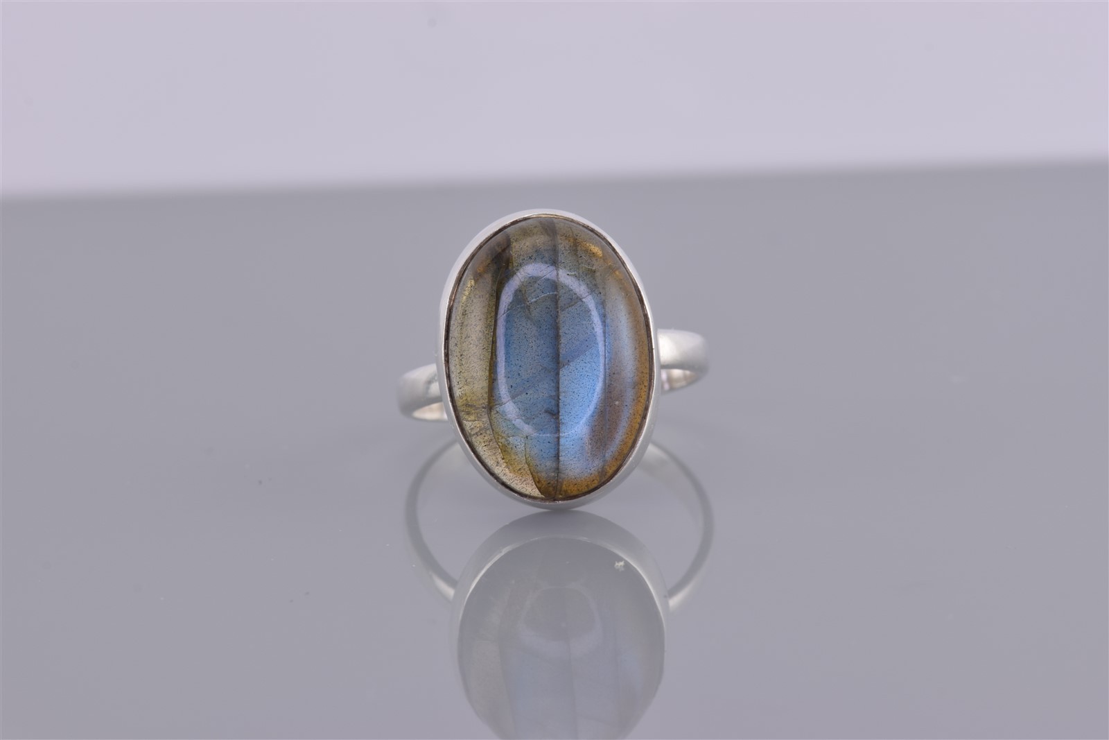 Sterling Silver 19mm Oval Labradorite Cabochon Band Ring 925 Sz: 8