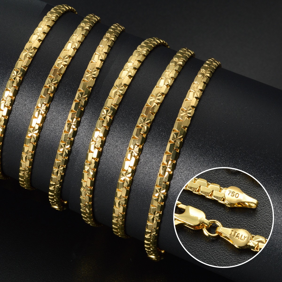 18K Gold Italian Flat Chain Necklace Super Shiny Unisex Stackable Jewelry 4mm