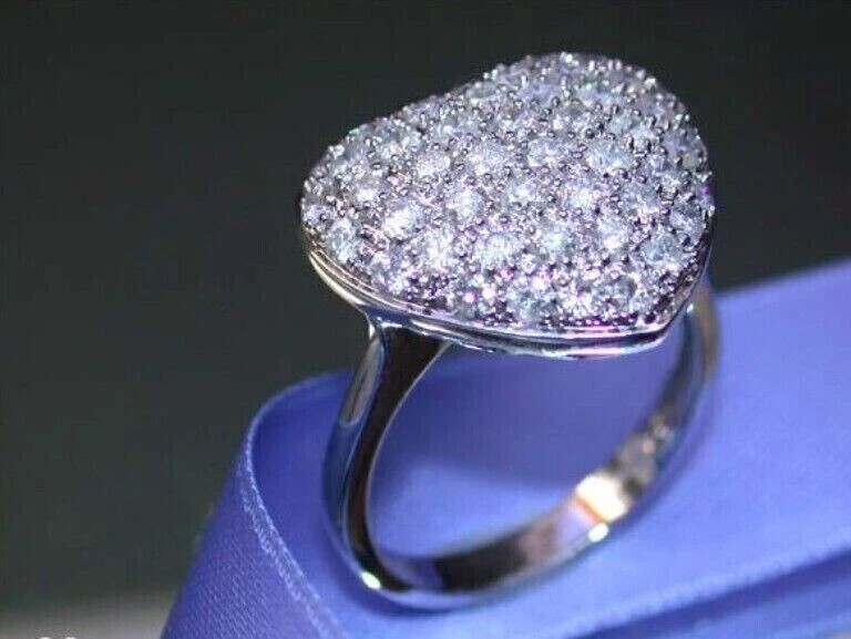 3 Ct Round Simulated Diamond Engagement Heart Band Ring 14k White Gold Plated