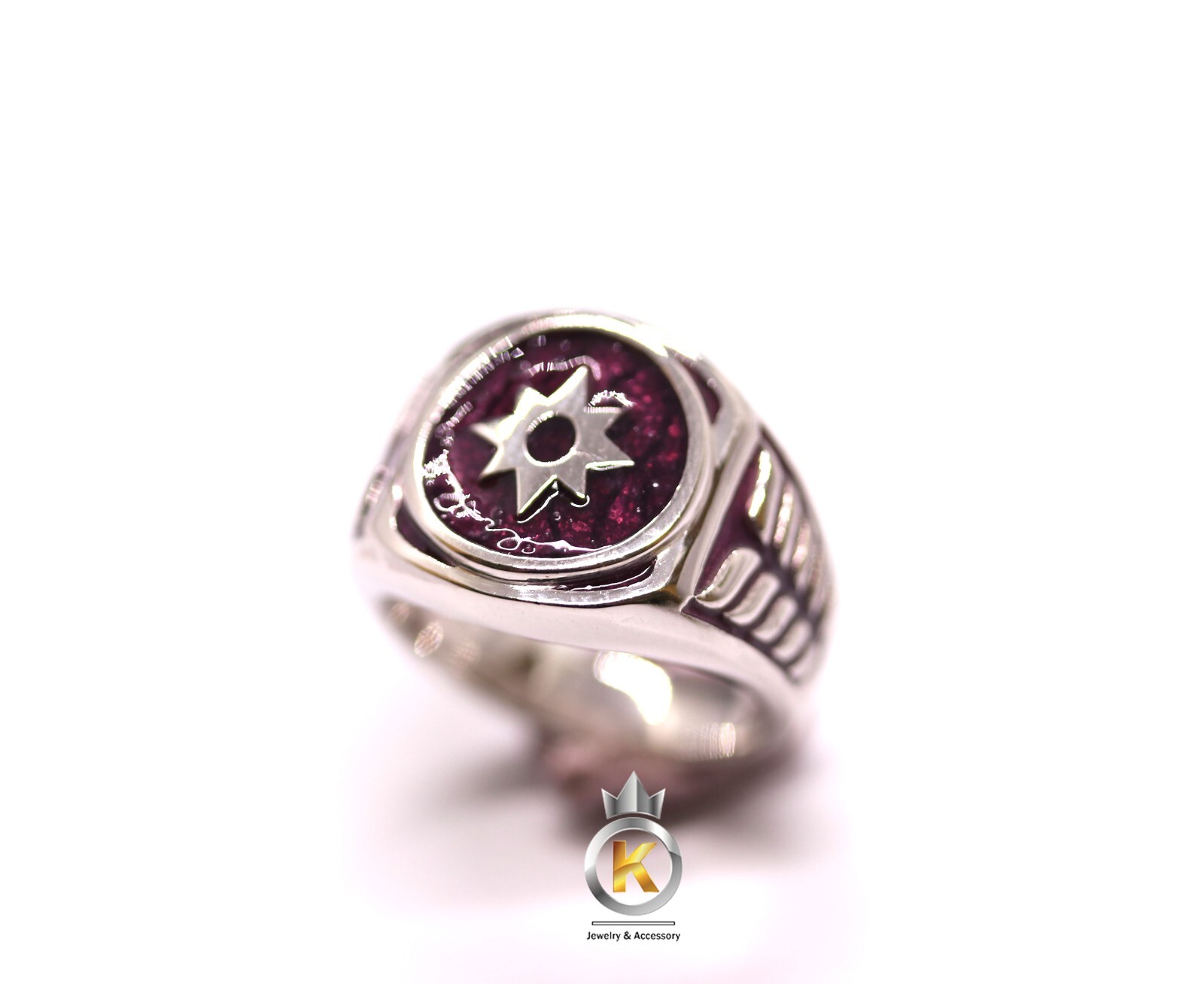 Star Ring Star Sapphire Ring Silver 925 Purple Enamel Star Sapphire Lantern Ring