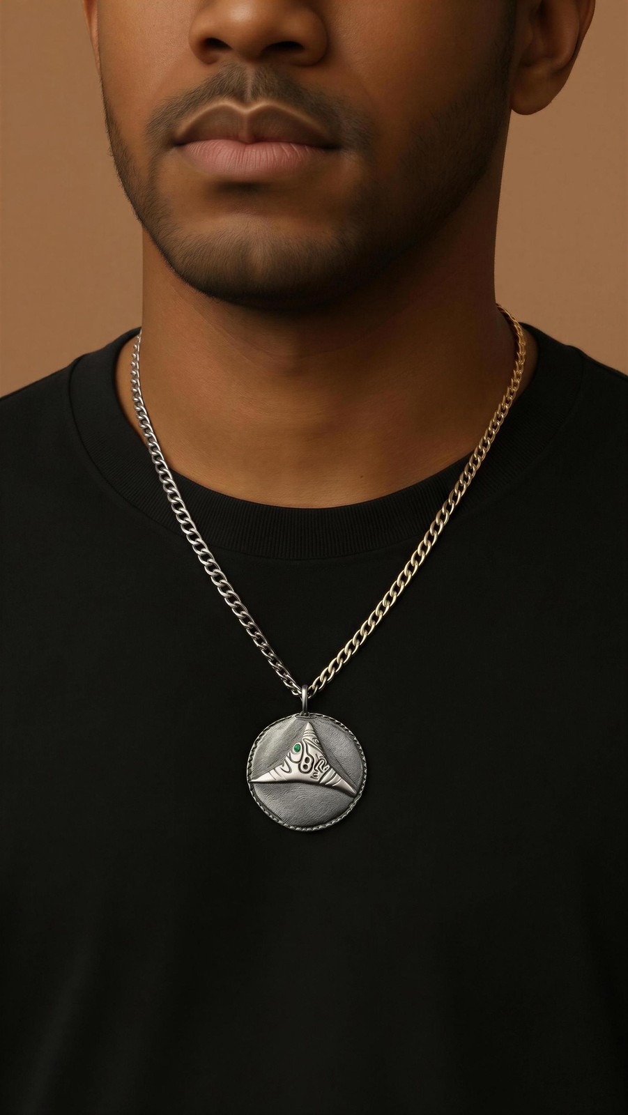 Handcrafted Lead-Free Pewter Taino Trigonolito Pendant on 3.5mm Cuban Links