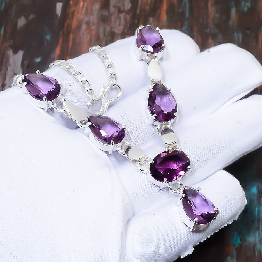 Amethyst Gemstone Handmade Gift Jewelry Necklace 18″ M823