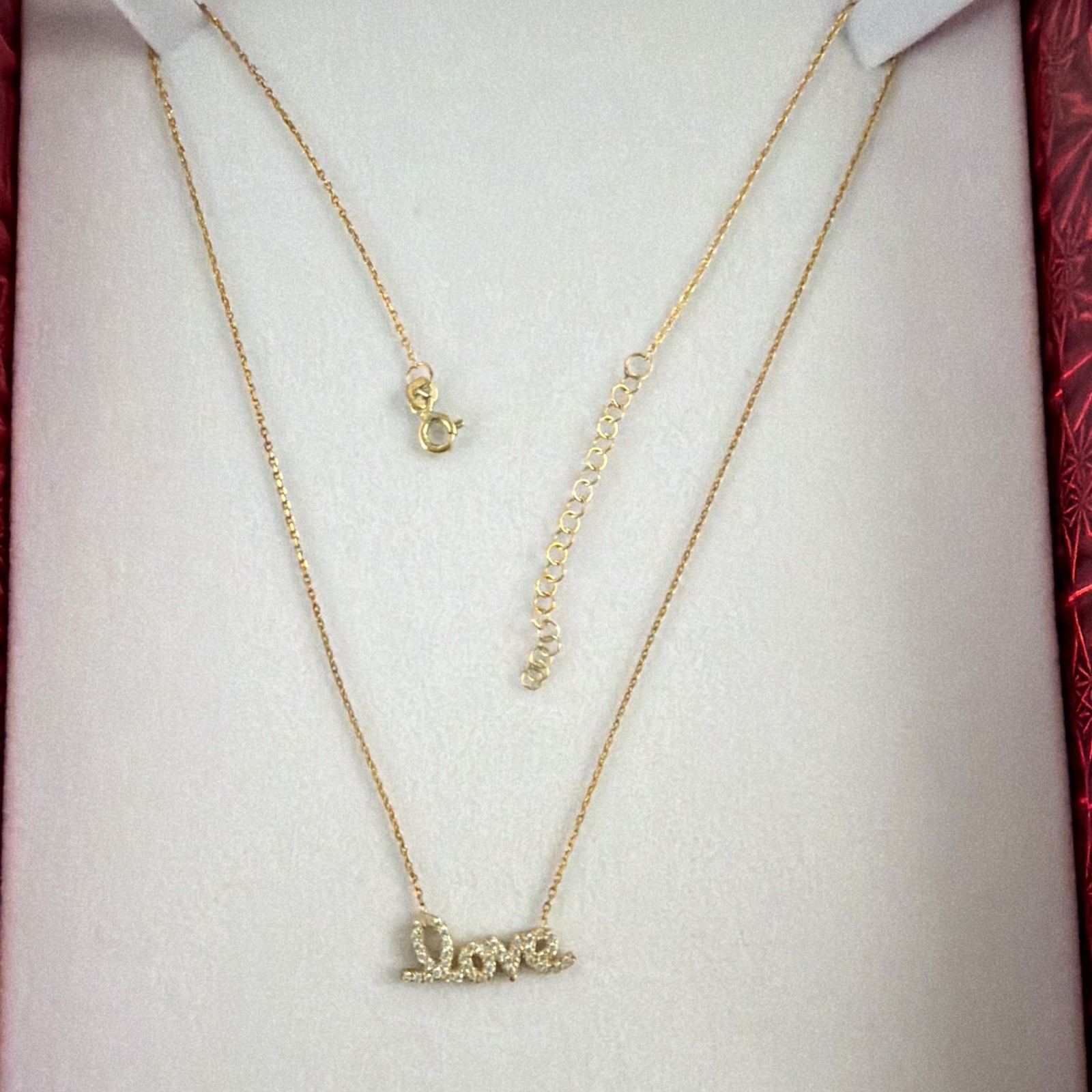 Sterling silver gold plated Love Script Pavé Crystal Pendant Necklace Adjustable